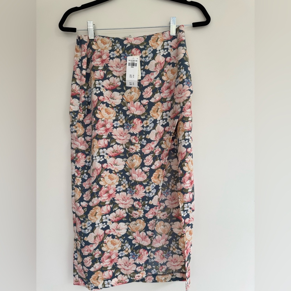 Abercrombie and Fitch Floral Midi Skirt - Blue and Pink